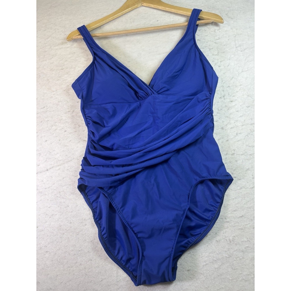 Trimshaper Swimsuit Womens 14 Blue One Piece‎ Swim Ruched Flattering Slimming